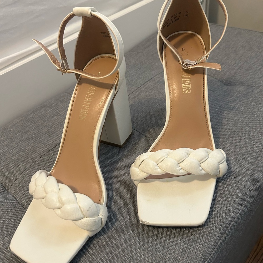 White Braided Strap Heels
